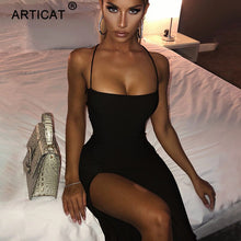 Load image into Gallery viewer, Articat Long Backless Maxi Dress Women Spaghetti Strap High Split Bodycon Bandage Summer Dress Elegant Slim Party Dress Vestidos