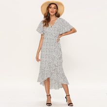 Load image into Gallery viewer, Summer Beach Maxi Dress Women Floral Print Boho Long Chiffon Dress Ruffles Wrap Casual V-Neck Split Sexy Party Dress Robe Femme