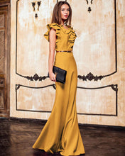Load image into Gallery viewer, Women Long Maxi Dress Mermaid Ruffles Evening Party Dress Elegant Yellow Green Women Autumn Dress Vestido de Fiesta Robe MC-2870