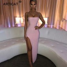 Load image into Gallery viewer, Articat Long Backless Maxi Dress Women Spaghetti Strap High Split Bodycon Bandage Summer Dress Elegant Slim Party Dress Vestidos