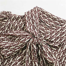 Load image into Gallery viewer, Women Elegant Long Dress With Belt Chain Print Bow Tie Neck Office Lady Shirt Dress Puff Long Sleeve Pleated Dress Vestidos