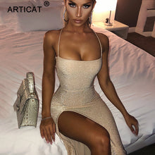 Load image into Gallery viewer, Articat Long Backless Maxi Dress Women Spaghetti Strap High Split Bodycon Bandage Summer Dress Elegant Slim Party Dress Vestidos