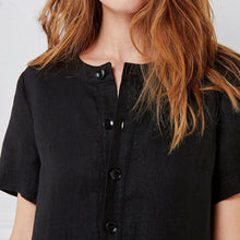 Load image into Gallery viewer, Retro Cotton Linen Shirt Dress Women Autumn O-Neck Short Sleeve Casual Loose Dresses Summer Ladies Clothing Pure Color 2020