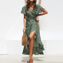 Load image into Gallery viewer, Summer Beach Maxi Dress Women Floral Print Boho Long Chiffon Dress Ruffles Wrap Casual V-Neck Split Sexy Party Dress Robe Femme