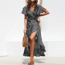 Load image into Gallery viewer, Summer Beach Maxi Dress Women Floral Print Boho Long Chiffon Dress Ruffles Wrap Casual V-Neck Split Sexy Party Dress Robe Femme