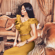 Load image into Gallery viewer, Women Long Maxi Dress Mermaid Ruffles Evening Party Dress Elegant Yellow Green Women Autumn Dress Vestido de Fiesta Robe MC-2870