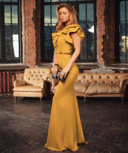 Load image into Gallery viewer, Women Long Maxi Dress Mermaid Ruffles Evening Party Dress Elegant Yellow Green Women Autumn Dress Vestido de Fiesta Robe MC-2870