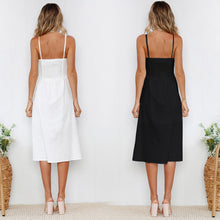 Load image into Gallery viewer, Fashion Sexy Women Sleeveless Backelss Summer Dress 2019 Black White Casual Dress Spaghetti Strap Dresses Button midi Sundress