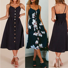 Load image into Gallery viewer, Fashion Sexy Women Sleeveless Backelss Summer Dress 2019 Black White Casual Dress Spaghetti Strap Dresses Button midi Sundress