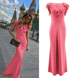 Women Long Maxi Dress Mermaid Ruffles Evening Party Dress Elegant Yellow Green Women Autumn Dress Vestido de Fiesta Robe MC-2870