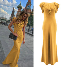 Load image into Gallery viewer, Women Long Maxi Dress Mermaid Ruffles Evening Party Dress Elegant Yellow Green Women Autumn Dress Vestido de Fiesta Robe MC-2870
