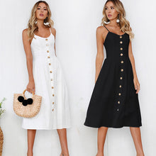 Load image into Gallery viewer, Fashion Sexy Women Sleeveless Backelss Summer Dress 2019 Black White Casual Dress Spaghetti Strap Dresses Button midi Sundress
