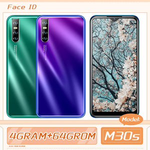 M30s 6.26" Water Drop Screen Mobile Phones Face ID 4GRAM+64GROM Quad Core Smartphones 13.0MP Camera Celulars Android MTK Phone