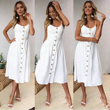 Load image into Gallery viewer, Fashion Sexy Women Sleeveless Backelss Summer Dress 2019 Black White Casual Dress Spaghetti Strap Dresses Button midi Sundress
