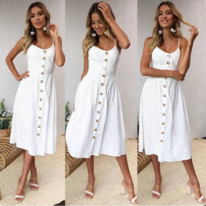Fashion Sexy Women Sleeveless Backelss Summer Dress 2019 Black White Casual Dress Spaghetti Strap Dresses Button midi Sundress