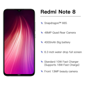 Global Version Xiaomi Redmi Note 8 4GB 64GB Snapdragon 665 Octa Core Smartphone 6.3” 48MP Quad Rear Camera Supports 18W Charger